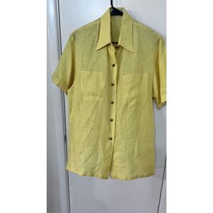 TOP DRAWER FLORIDA SHORT SLEEVE YELLOW BUTTON DOWN LINEN TOP WOMEN'S SZ M